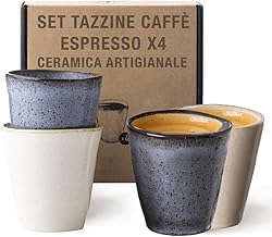 Origeens SET TAZZINE CAFFÈ ESPRESSO x4 | Set tazze espresso ceramica artigianale del Portogallo | Servizio tazzine da caffè 120mL x4 | Cofanetto regalo originale