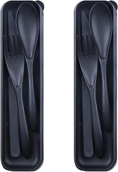 2Pack Black Wheat Straw Utensils, BPA Free Fork Spoon Knife with Case | 2 pack black wheat straw cutlery set with fork spoon knife, BPA-free portable case for camping, picnic and office daily use