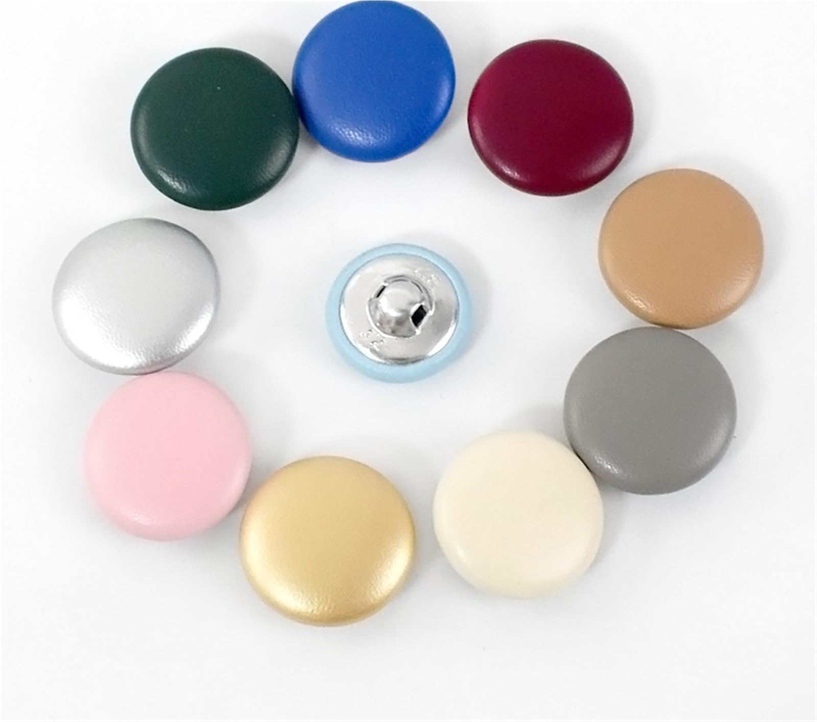 Bottoni a levetta, 150 bottoni rivestiti in pelle per cucito, fibbie decorative personalizzabili con gambo rotondo per giacche, cappotti e artigianato fai da te (azzurro, 20 mm)