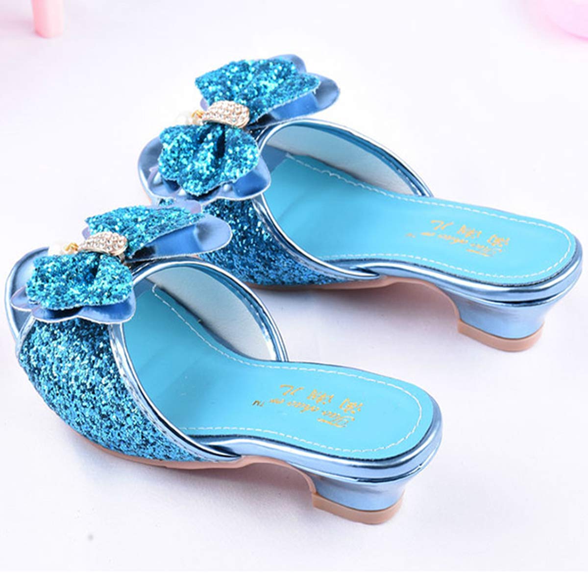 Tacón Alto Sandalia Mulas Plata Boca De Pez Lentejuelas Lazos De Metal con Incrustaciones De Cristal Perla Niña Princesa De Fantasía Zapatos De Baile Navidad Halloween