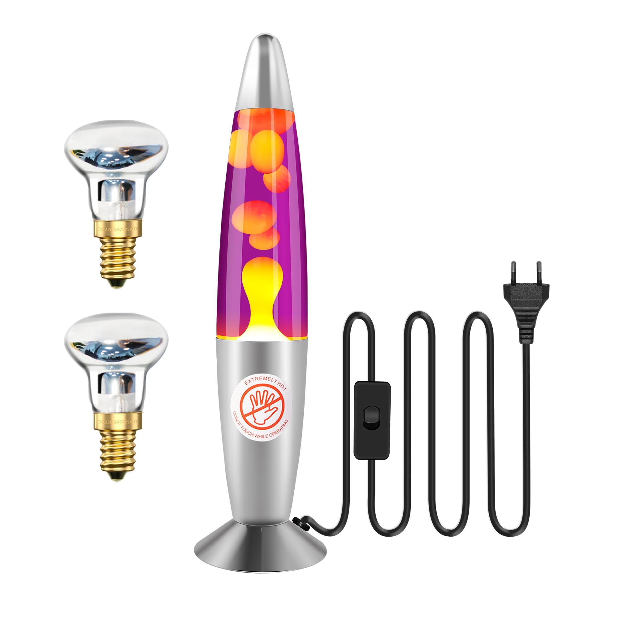 Ajacxet Lampada Lava 34 cm Viola e Gialla – Lampada a Lava Retrò Decorativa – 2 Lampadine R39 25W E14 – Luce d’Atmosfera Rilassante per Camera e Soggiorno, Idee Regalo