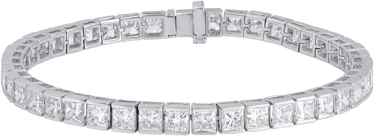 DEWBERRY 15.90 Carat IGI Certified Princess Cut Lab Grown Diamond Half Channel Set Wedding Tennis Bracelet For Women's 925 Silver 14K White & Yellow Gold Plated Size 7" Inch (F-G Color, VS Clarity)