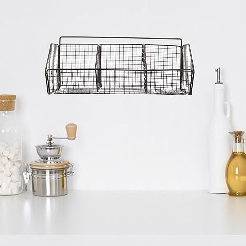 Miniatura 3 de Estante de almacenamiento de cocina montado en la pared para cebollas, jengibre y ajo, organizador de especias de metal negro con soporte de esponja