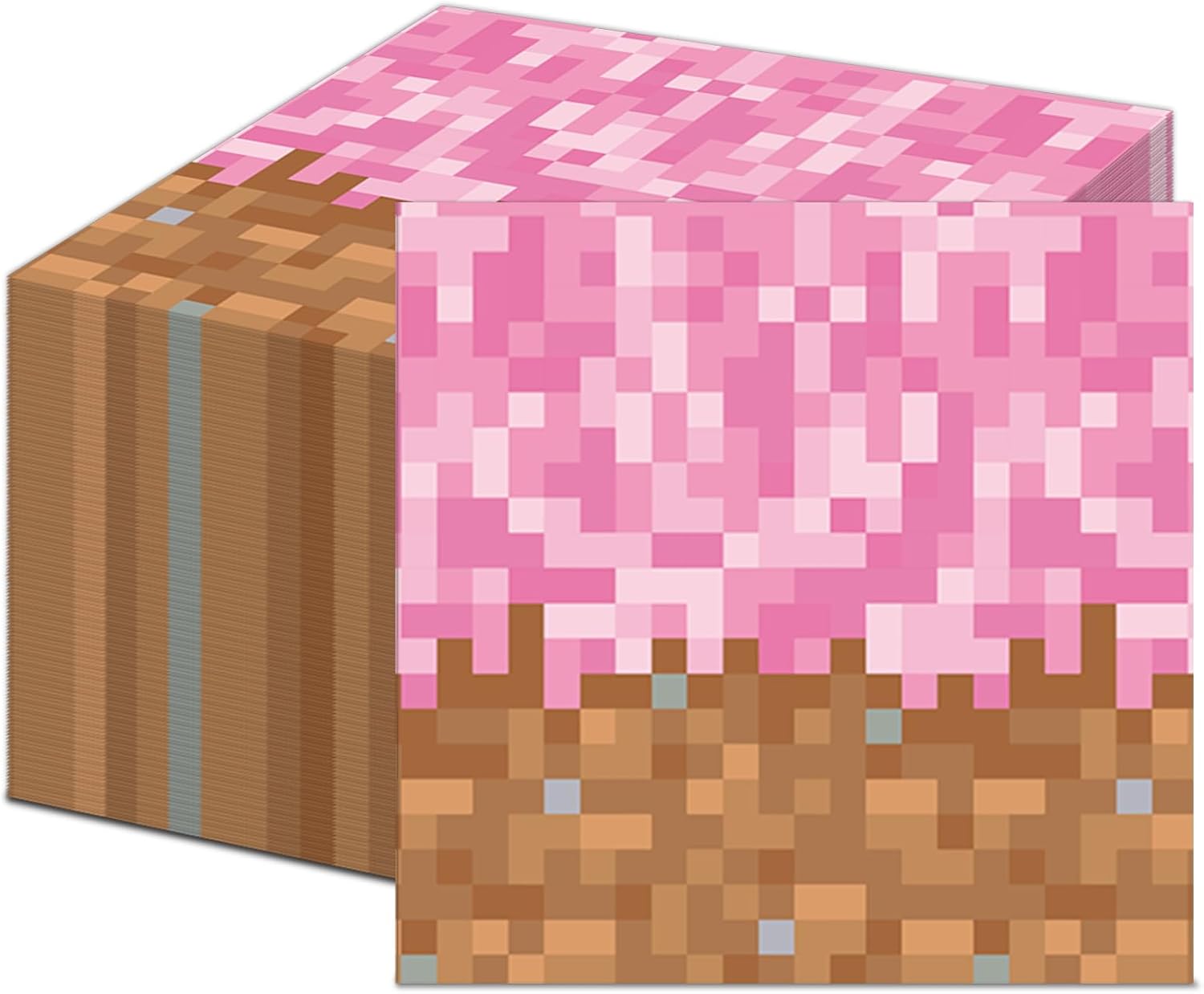 100Pcs Pixel Girl Party Napkins Video Game Birthday Decorations Pink Pixel Themed Disposable Paper Dinner Napkins for Girls Gamer Birthday Baby Shower Party Supplies Favors 6.5 x 6.5inch