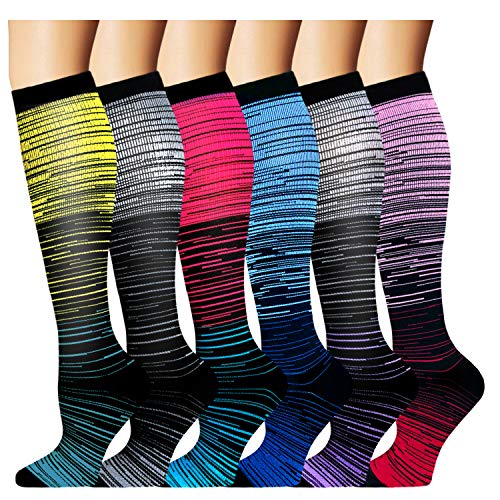 6 Pairs Compression Socks for Women&Men 20-30mmHg Medical Graduated Compression Stockings Best Fit for Nursing,Pregnancy,Travel,Flight,Nurses (Large/X-Large)