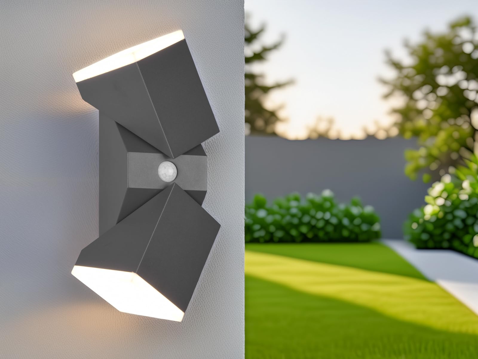 2-er Set LED Außenwandleuchten mit Bewegungsmelder, Anthrazit H: 28cm