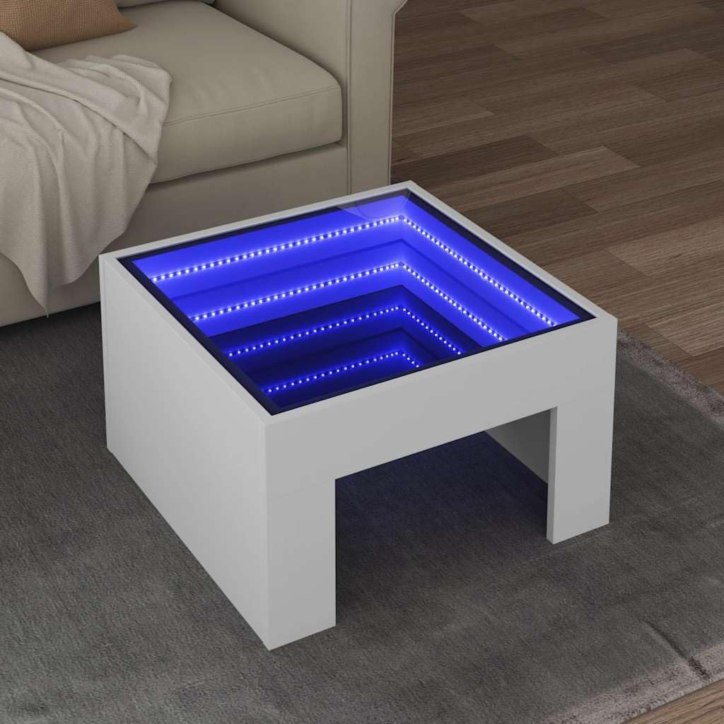 vidaXL White Coffee Table with Infinity RGB LED Lights - 50x50x30