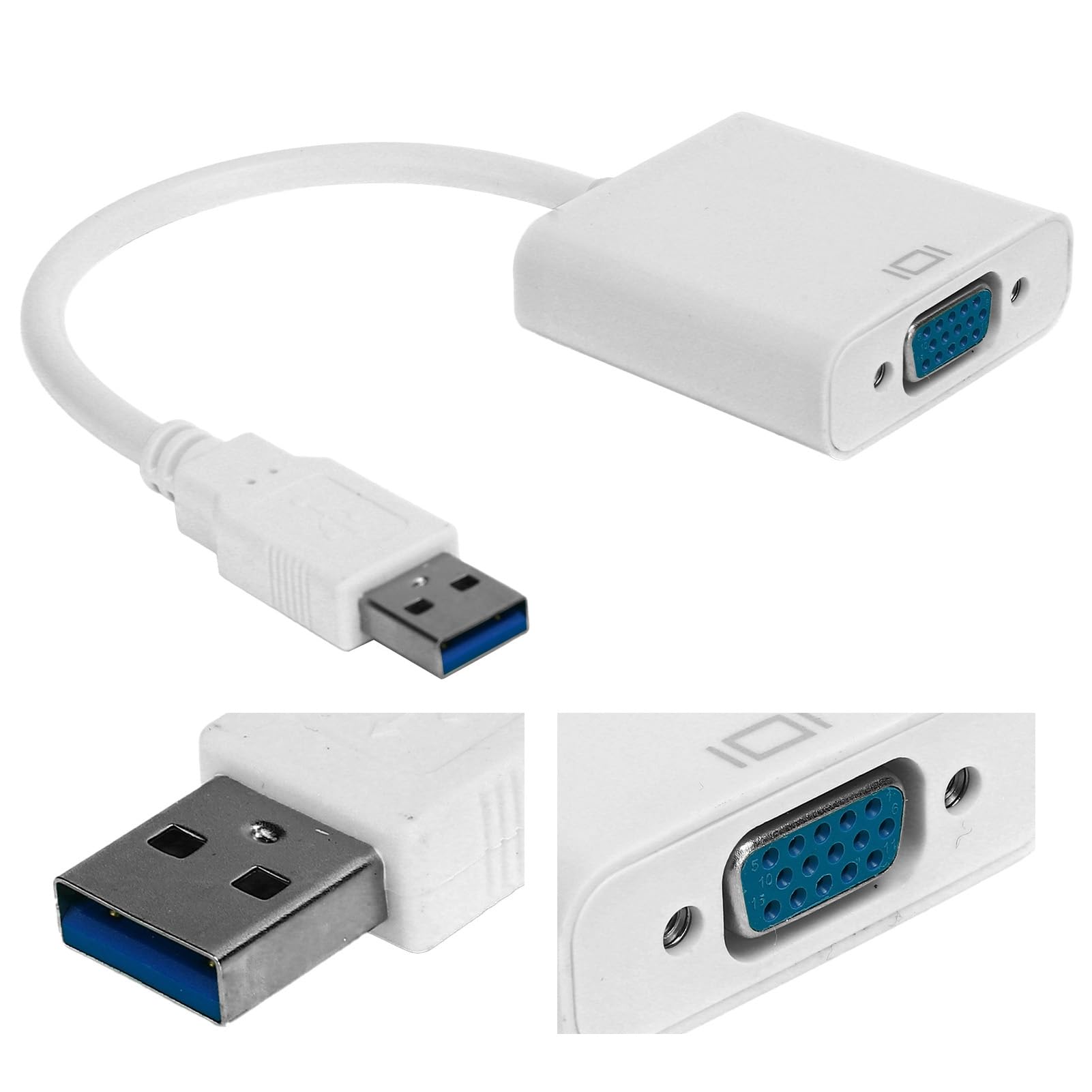 Qiilu Adaptateur USB Vers VGA USB 3.0 - Convertisseur Mâle Vers Femelle, Résolution 1080p 60Hz | Pour PC, Moniteurs, Projecteurs