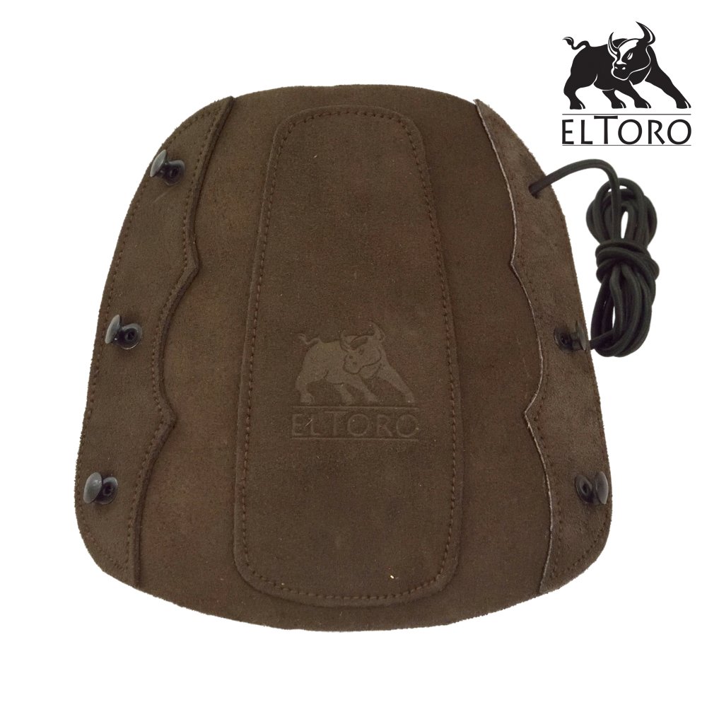 elToro King Armschutz für Bogenschießen – traditioneller Unterarmschutz aus Leder mit Verstärkung und Verstellbarer Gummischnürung – ca. 17 x 16 cm