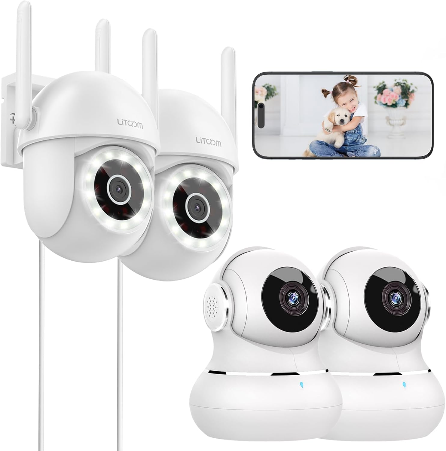 litokam Bundle of 2 Pack Indoor Camera & 2 Pack Outdoor Camera