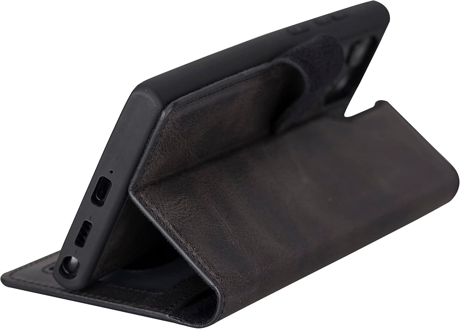 HARDISTON Leather Wallet Case Compatible with Samsung Galaxy S22 Ultra - Handmade Detachable Strong Magnetic Flip Cover with Card Holders and Kickstand - Perfect Protection for All Edges (Black)