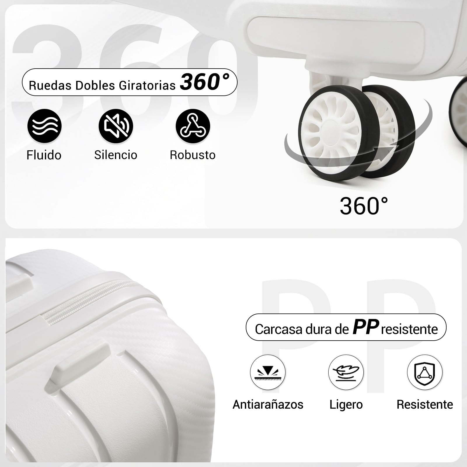 Kono Maletas de Viaje Grandes 23 Kilos, de PP Ligera y Resistente, Maleta Grande 28 Pulgadas con Textura Brillo/Mate, Elegante y Moderna, Cremalleras, Candado TSA y Ruedas TPE (Blanco)
