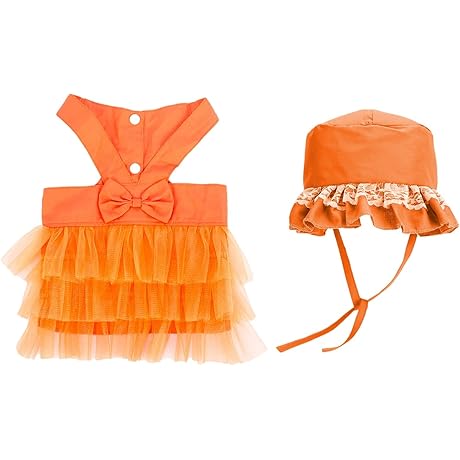 Orange Tutu Dog Dress with Hat