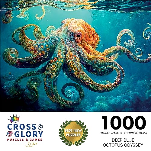 Cross & Glory CG-M-028 Deep Blue Octopus Odyssey - 1000 Piece Jigsaw Puzzle For Adults | Best New Marine Artwork Puzzle thumb #1