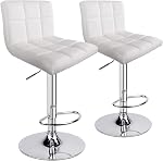 Leopard Bar Stools, Modern PU Leather Adjustable Swivel Bar Stool with Back, Set of 2 (White)