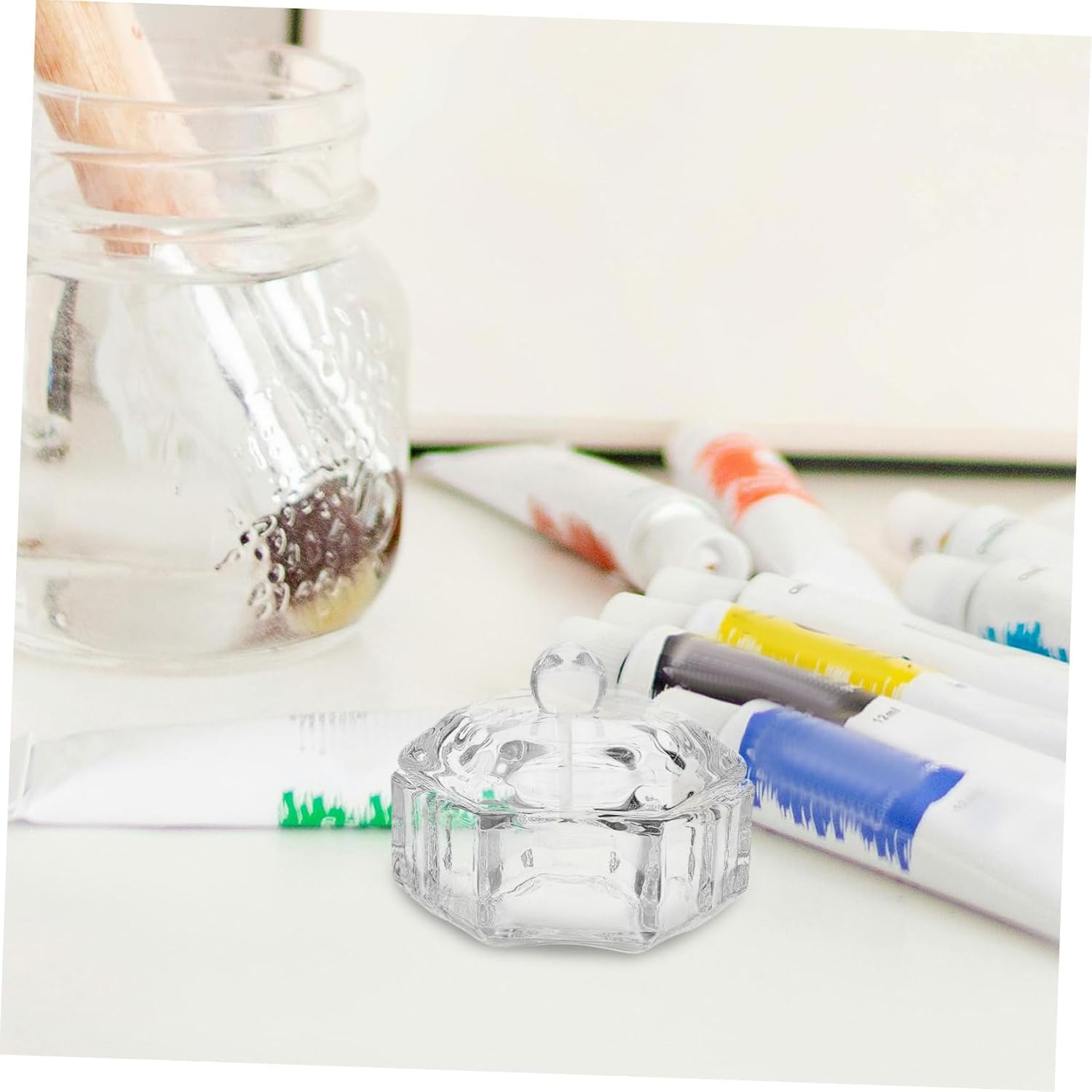 KICHOUSE 2pcs Crystal Glass Dip Pen Washing Cup Glass Pen Holder Lid Dip Cleaning Tool