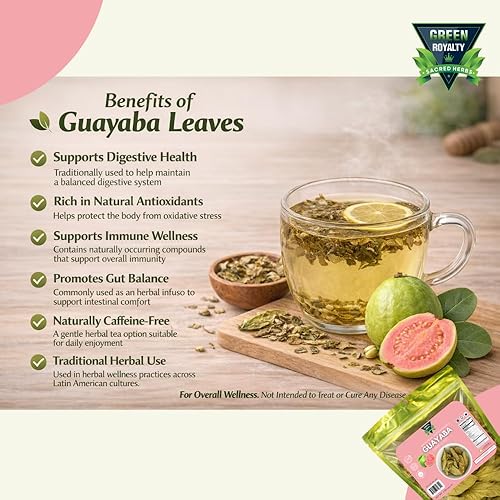 Miniatura 5 de Té de hojas sueltas de guayaba (hojas de guayaba) - Infusión de hierbas de hoja de guayaba seca, sin cafeína, sin OMG, sin azúcar, bolsa resellable