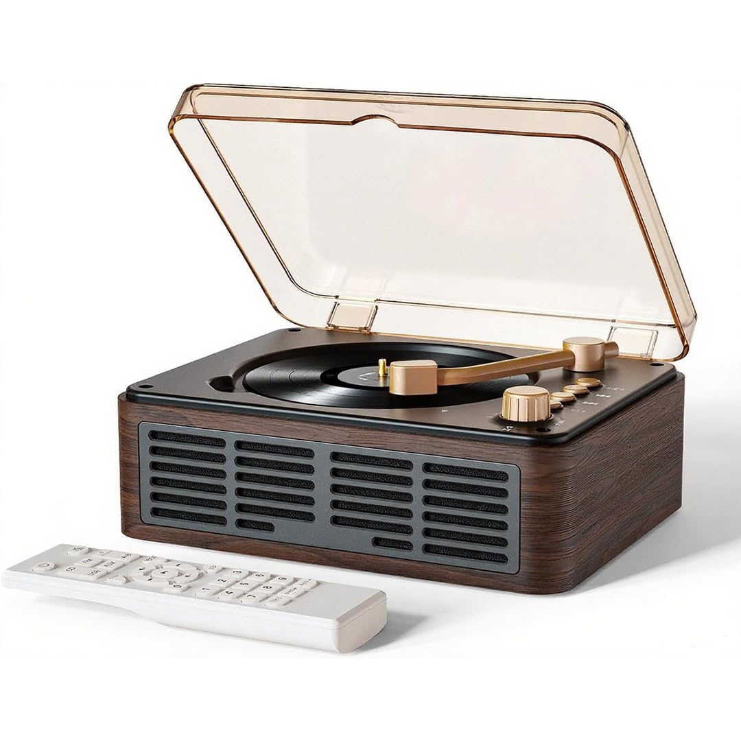 LENND CD Player with Speakers Bluetooth Nostalgic Retro Portable CD Players for Home Wood Music Player FM Radio for HomeWired and Remote Control-Walnut Brown