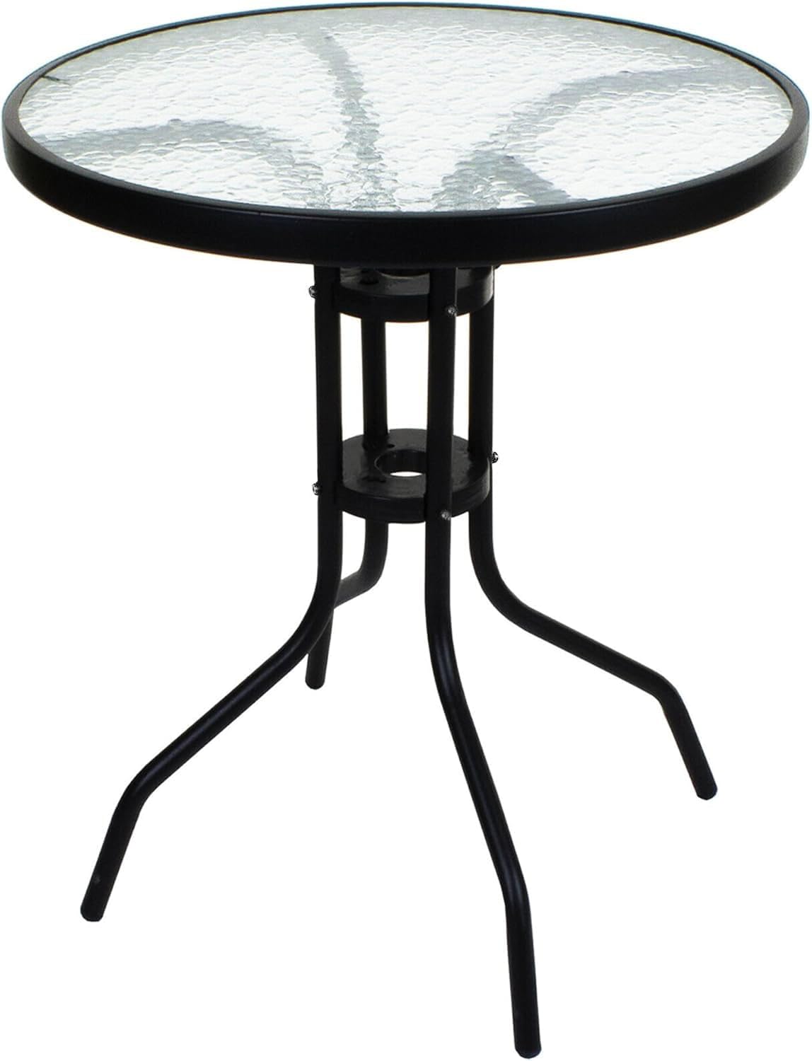 Gartentisch Rund 60 cm Schwarz Sicherheitsglas Balkon Outdoor | Pulverbeschichteter Stahl, UV-beständig, rutschfest, wetterfest, stylisch, pflegeleicht