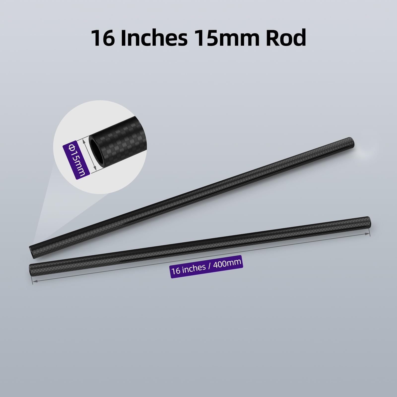 Nitze 15mm Carbon Fiber Rods, Stange 40 cm Länge, 15mm Kamera Kohlefaser Stange mit M11 Innengewinde für 15 mm Schulterstützsystem, Matte Box, Kamera DSLR Schulter Rig (2 Stück) - RCF15-400