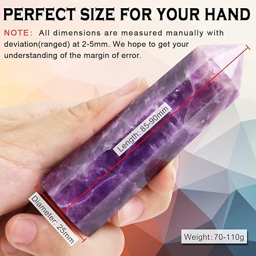 Miniatura 2 de CASMON Torre de cristal de amatista de 3.2 a 3.5 pulgadas, varita de punto de cristal curativo de 6 prismas naturales de lepidolita natural con caja