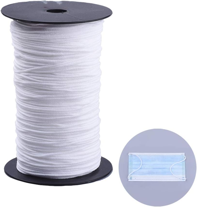 FASHEWELRY 2 Rolls/500g Round Thin Nylon Elastic Cord 2.5mm Stretchy String Beading Thread for Knit Sewing Craft Earloop Making (White)