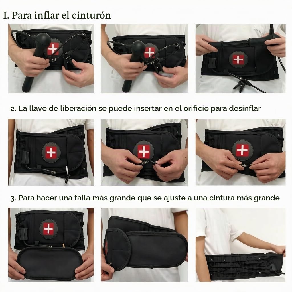 Faja Lumbar Hombre y Mujer,Dispositivo de tracción lumbar,Cinturón de espalda de descompresión lumbar soporte,para alivio del dolor muscular,la prevención de lesiones,Cintura de 29-49" (Black)