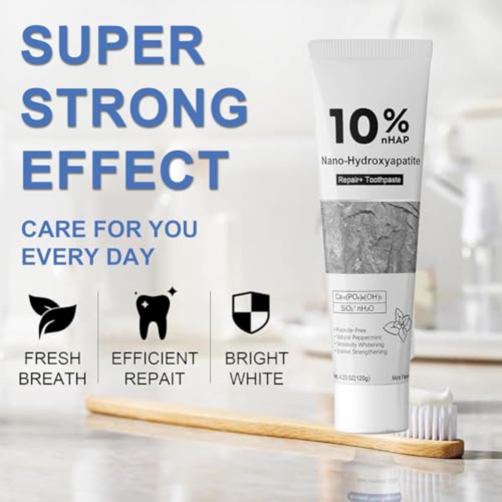 Dentifricio Nano Idrossiapatite Al 10% - Senza Fluoro,riparazione E rimineralizzazione dello smalto,Sbiancamento E Protezione Della Cavità Per Denti Sensibili,Sapore Di Menta Fresca,120 G (5pcs)