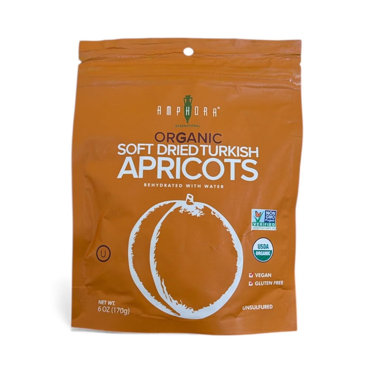 Amphora All Natural Organic Soft Dried Turkish Apricots, Vegan, Gluten Free, Keto 6 Oz Each (Single Pack)