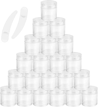 20 Pcs Empty 10Grams Cosmetic Round Jars, Sample Pots, Travel Pots with Spatula for Cosmetics, Nail Powder, Beads, Rhinestones, DIY Makeup CreamsClear 20, 10g