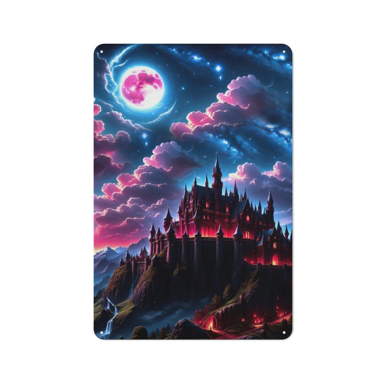 Junmoney Fantasy Castle Night Simple Retro Tin Sign 30X20cm Featuring Studio Wall Plaque For Office, Study, Studio Or Hallway