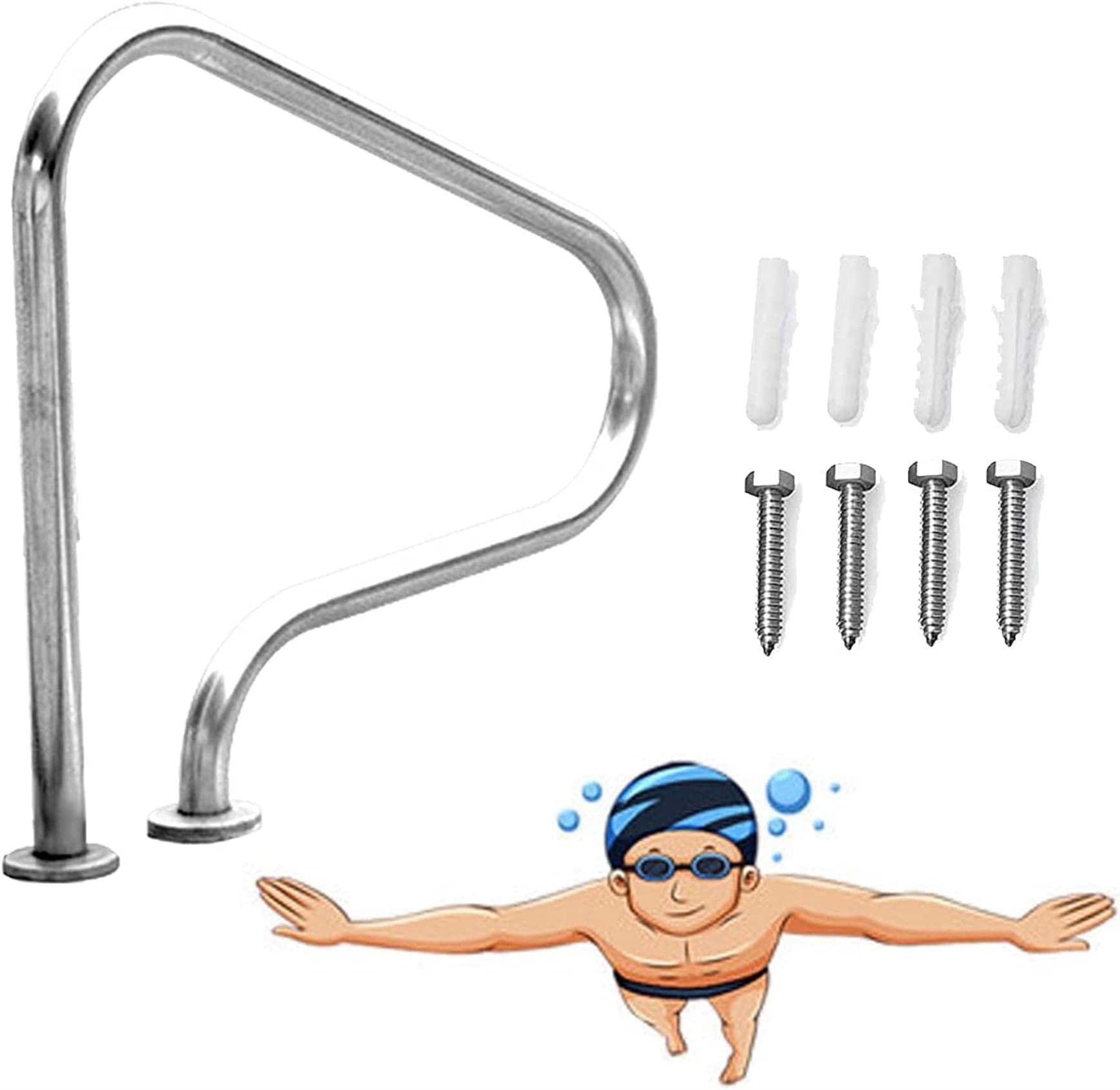 Main courante de piscine facile à monter et rampe en acier inoxydable ergonomique