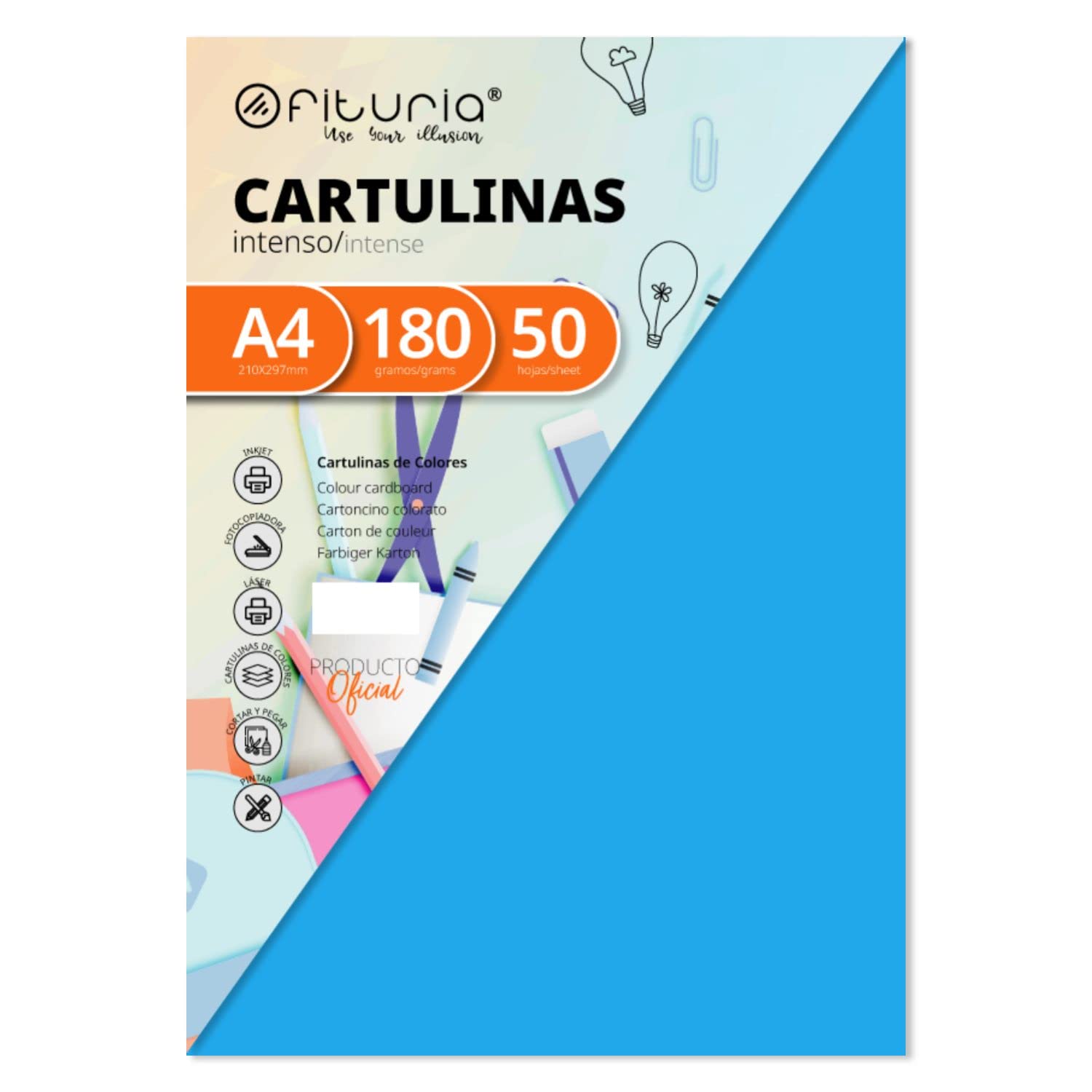 Pack of 50 Medium Blue Card A4 180 g