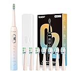 YUNCHI Electric Toothbrush for Adults and Kids, Sonic Rechargeable Battery Toothbrushes, 8 Brush Heads, 1 Travel Case, 2 Min Timer, IPX7 Waterproof, 5 Modes, Blue Yellow Gradient
