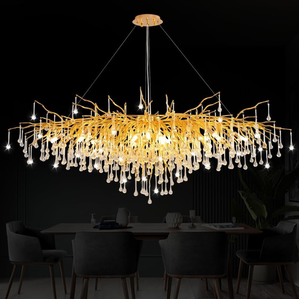 KXEcoLife Modern Tree Branch Crystal Chandelier Luxury Pendant Lighting Contemporary Large Raindrop Chandeliers for Dining Room Kitchen Bedroom Living Room,L120cm