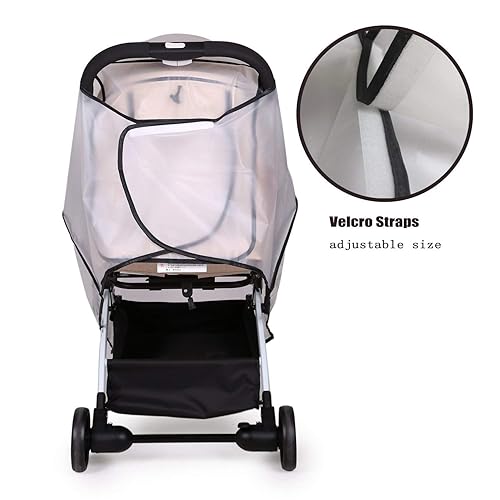 Miniatura 5 de Bemece Funda de lluvia para cochecito, accesorio universal para cochecito, protector de viaje para bebé, resistente al viento, resistente al agua,