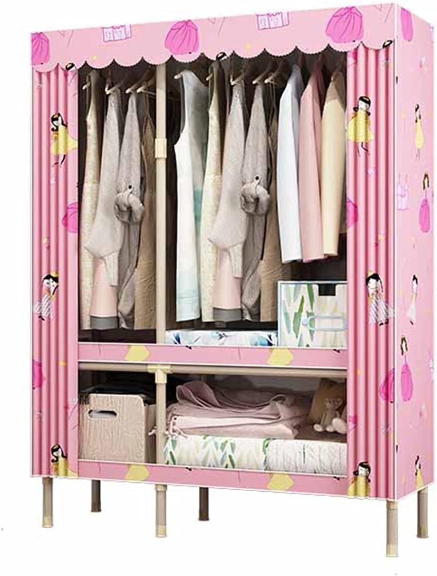 Princess Room Wardrobe,Large Storage Clothes Cupboard Dress Coat Portable Hanging Organizer with Shelves Bedroom Furniture(Size:175 * 83CM) (175 * 130CM)