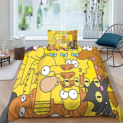 Simpson's Juego De Funda De Edredón De Simpsons Family 3D Funda De Edredón De Microfibra De Poliéster Fundas De Cremallera para Mujeres Y Hombres De Cama Single（135x200cm）