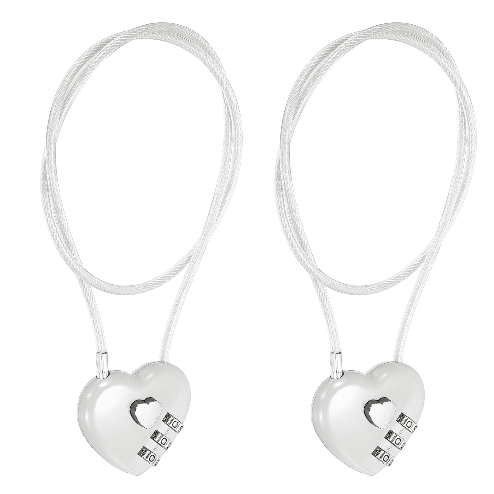 PATIKIL Heart Shaped Combination Padlock (19.7 Inch, White)(2 Pcs), 3-Digit Combo Padlock Love Locks with Steel Wire Rope, Suit for Gym Locker/Fence/Storage/Backpack/Toolbox