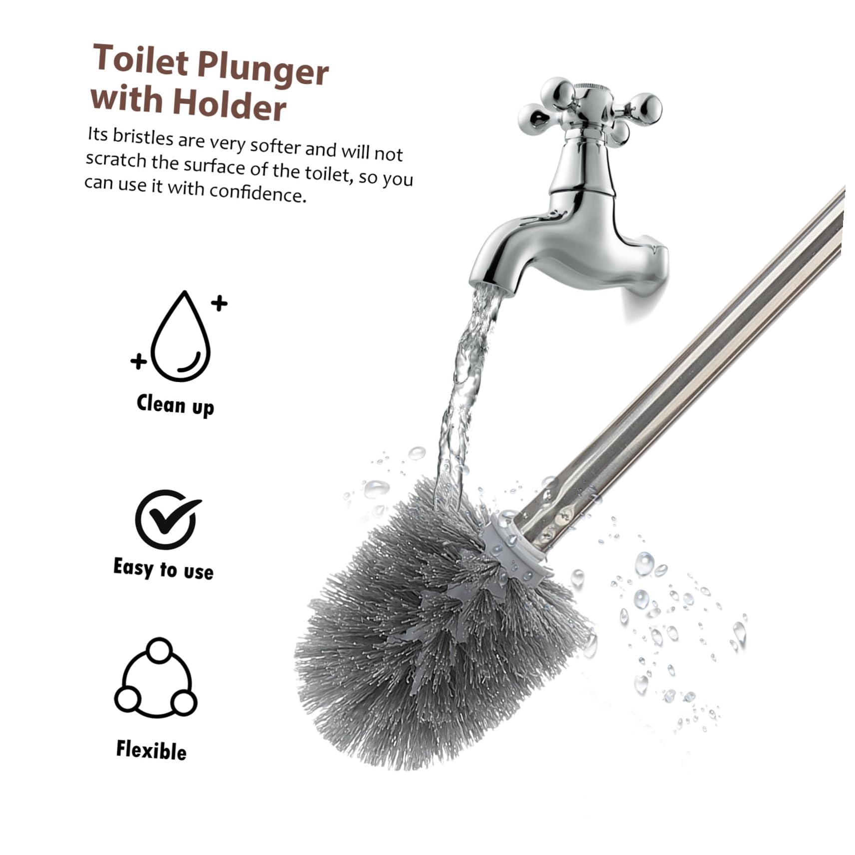 Toyvian Toilettenbürste und Saugglocke mit Halter Ergonomisch Kratzschonend Langlebig Kraftvoller Wc reiniger für Badezimmer Hotel Büro und Öffentliche Räume Braun