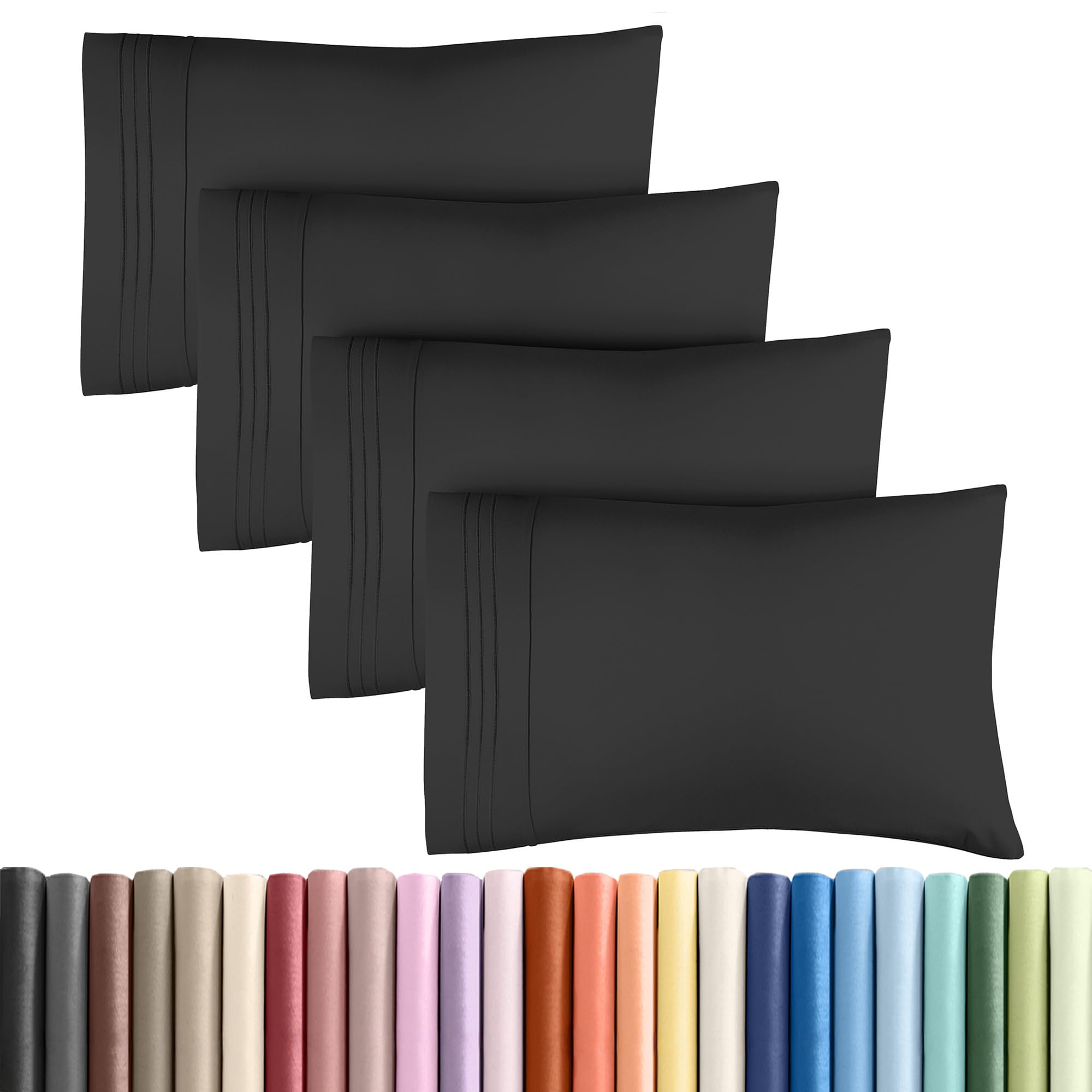 queen pillow cases set of 4 - ultra soft hotel quality pillowcase covers - comfy, cozy & wrinkle free - shrinkage, stain and fade resistant - machine washable pillow protectors - 4 piece set - black
