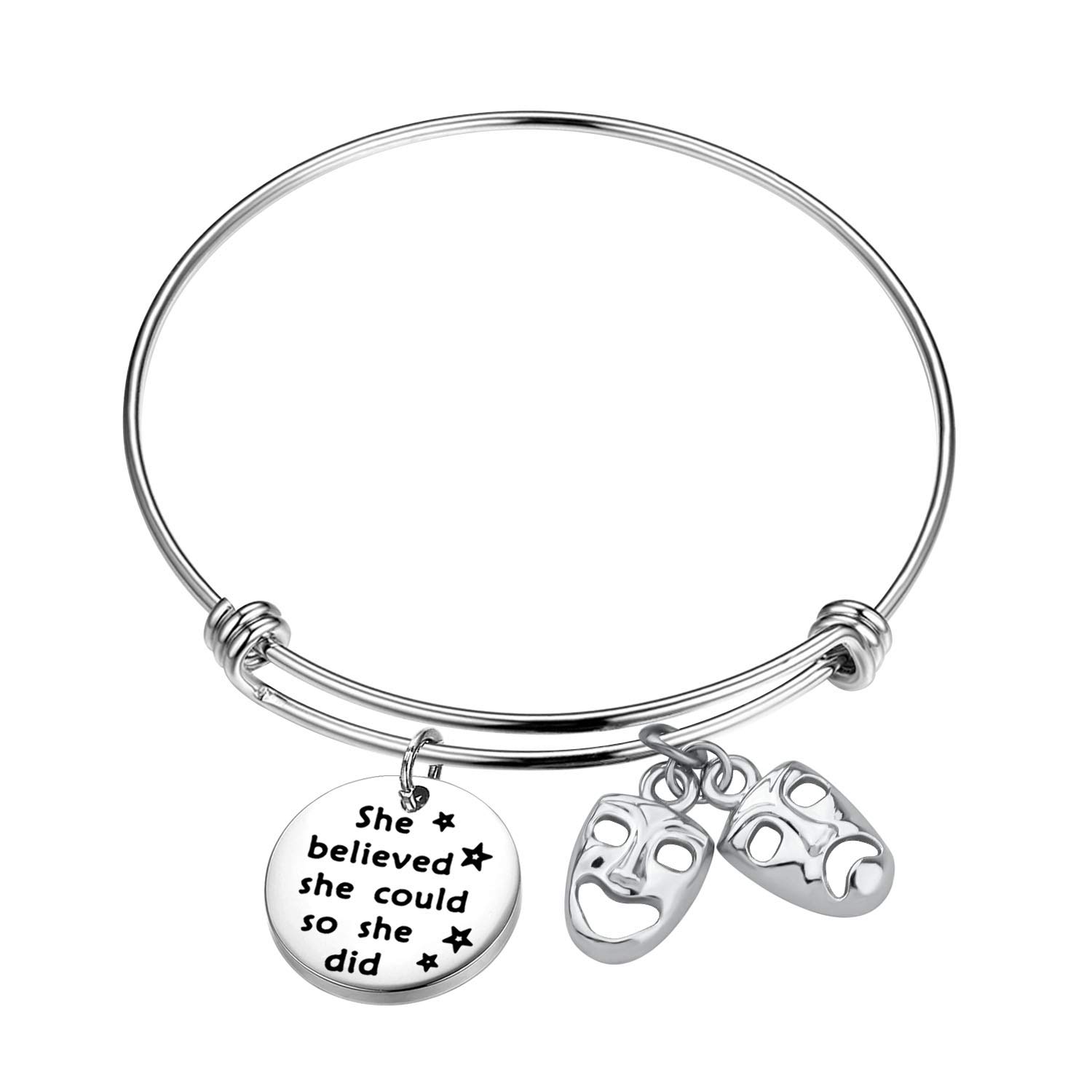 AKTAPTheater Bracelet She Believed She Could Comedy Tragedy Masks Charm Jewelry Drama Teacher Thespian Motivational Gift