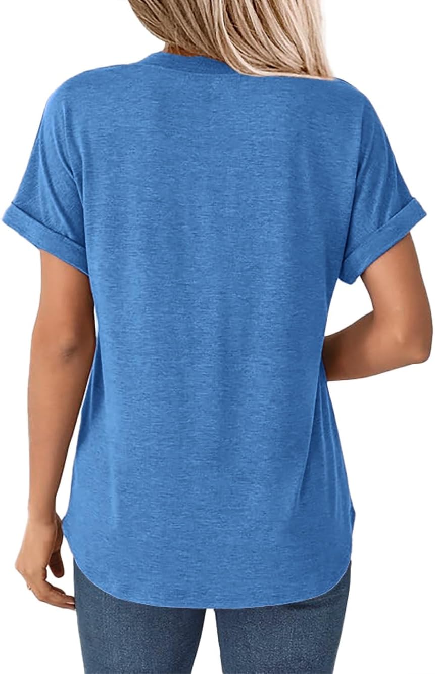 Women Short Sleeve Tunics Crew Neck Dressy Casual Loose Henley Shirts Summer Casual Tops Flowy T-Shirt - Image 4