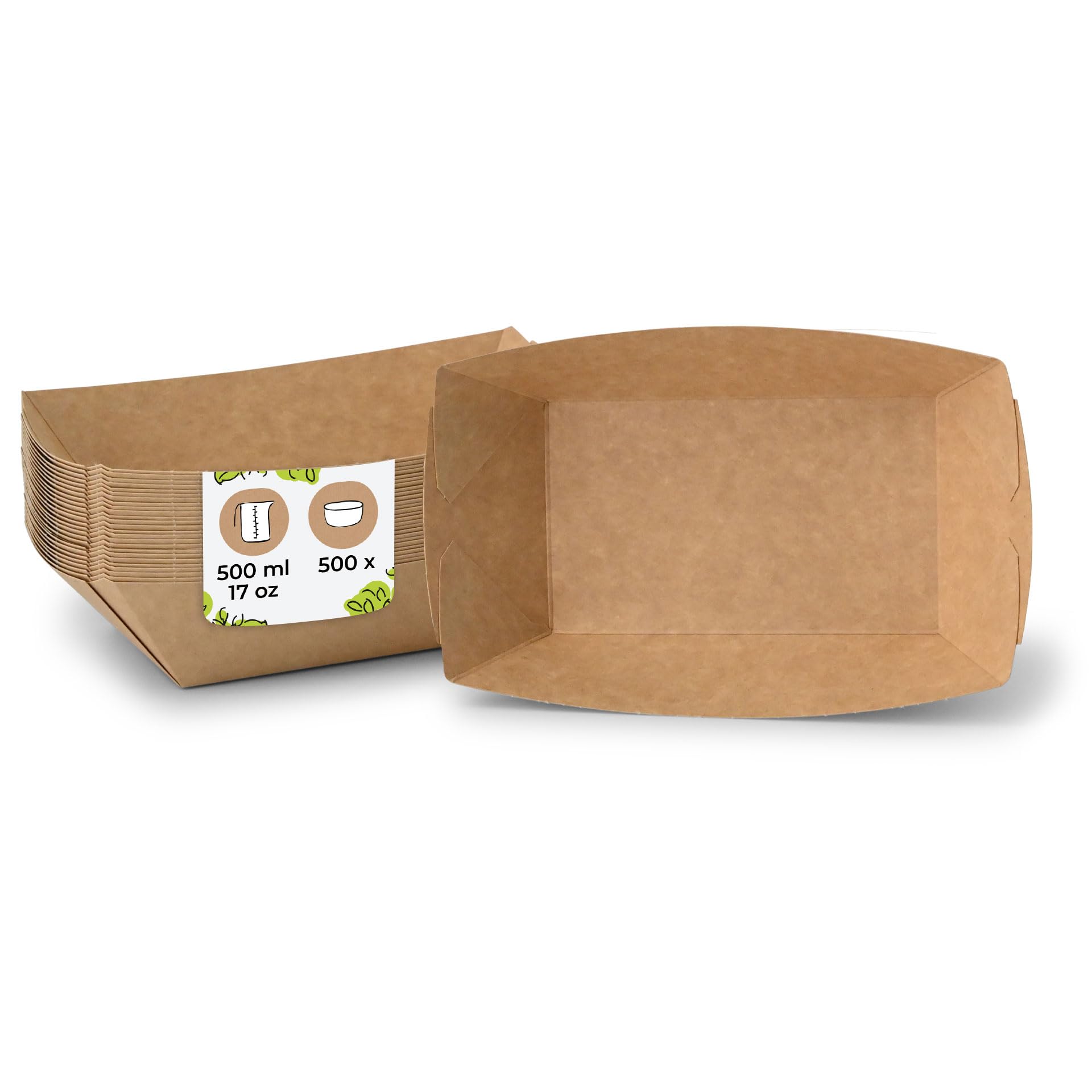 BIOZOYG Cuenco tipo Barco de cartón con recubrimiento orgánico para aperitivos I vajilla desechable biodegradable I plato para servir salsas I Cuenco para llevar 500 ml 500 piezas