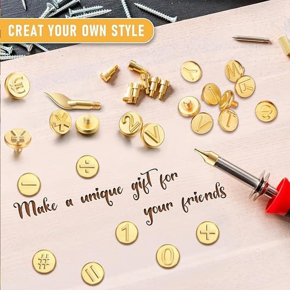 28-Piece Wood Burning Letter Stamp Set Brass Alphabet Branding