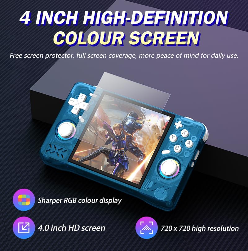 Console di gioco portatile retrò, schermo IPS da 4 pollici, con custodia, 64 G con 18000 giochi, sistema Linux, mini arcade portatile tascabile (grigio, 128 g)