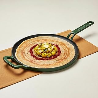 Ember Cookware Pre-Seasoned Cast Iron Tawa for Dosa 27 cm 10 Year Warranty Cast Iron Tawa for Roti & Dosa Non Stick Dosa Tawa Cast Iron Cookware Induction Safe Heavy Duty Cookware Green
