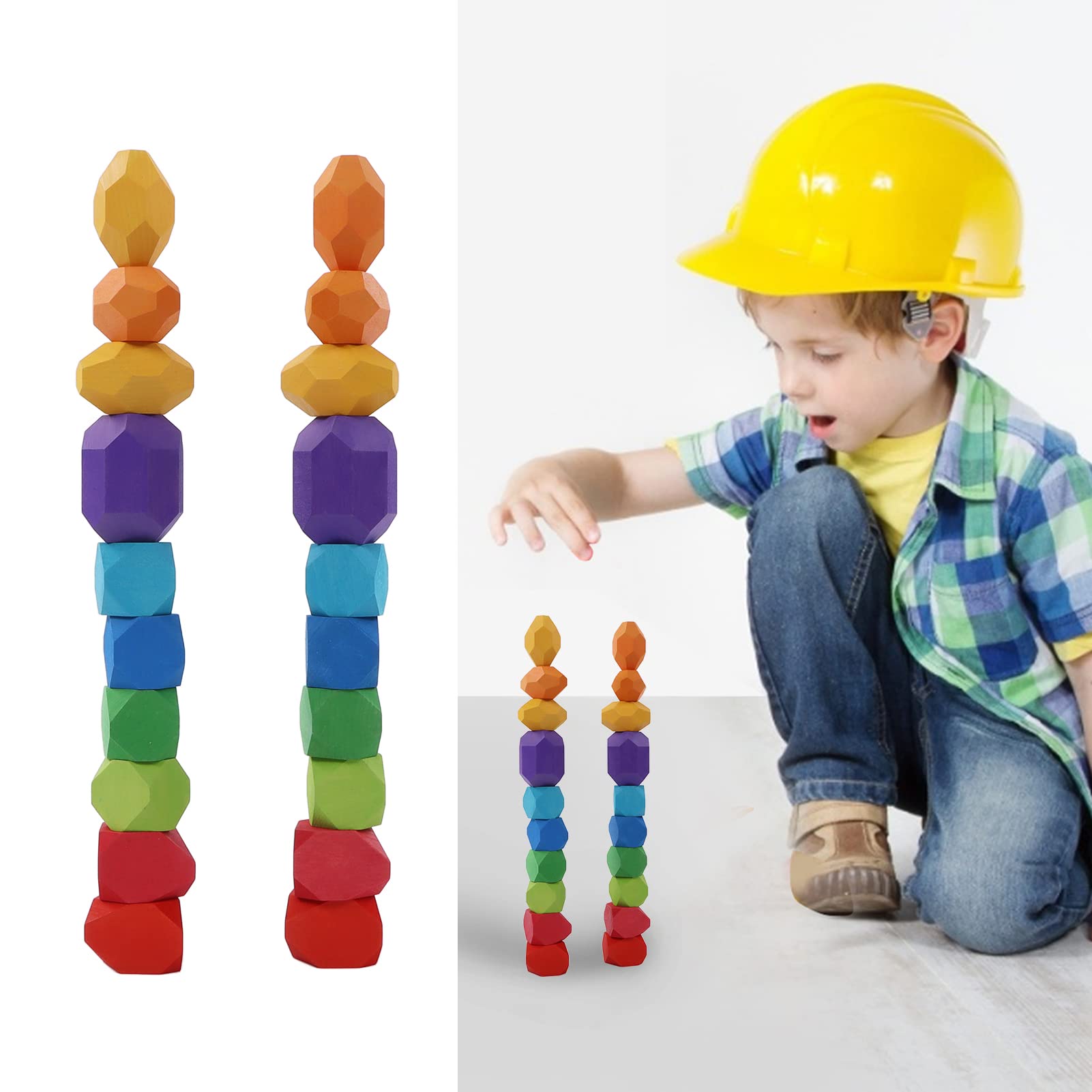 Juego de Bloques Apilables de Piedra de Madera de Colores para el Desarrollo Mental de los Niños 20 Piezas