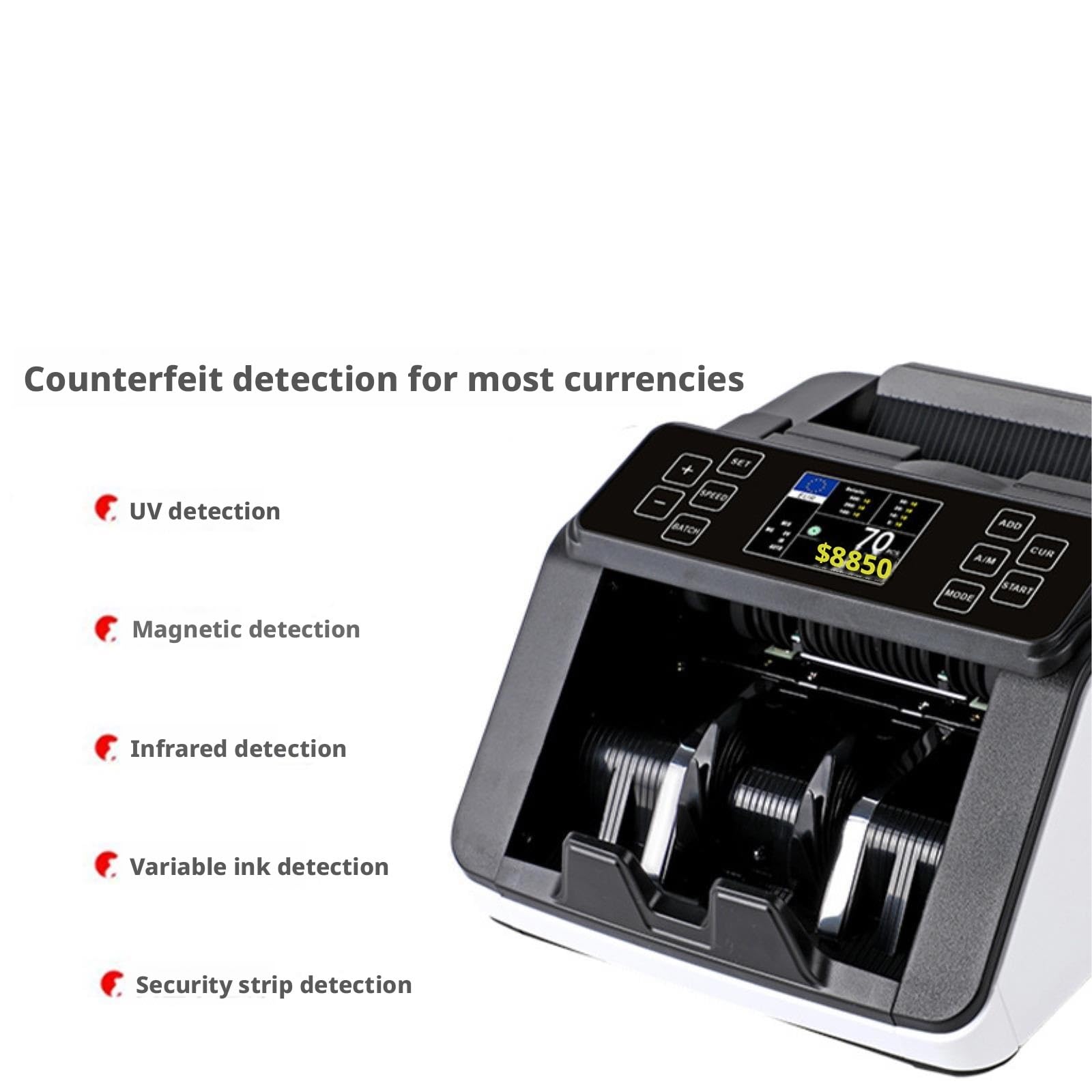 Contatore di denaro, Contatore di banconote multivaluta G50T, scanner denaro IR magnetico UV da 1500 pezzi/min
