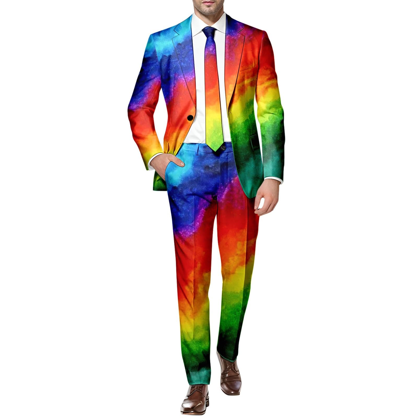 Gay The Rainbow Suit Multi-Coloured Jacket Pride Outfits LGBTQ Accessories Pride Suit Prides Clothes Stand Out Suits Fancy Dress Adult Rainbow Costumes